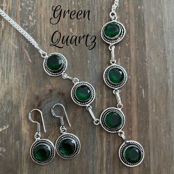 Making Waves Jewelry and Accessories Jewelry - Green Quartz Silver Necklace Earrings Set